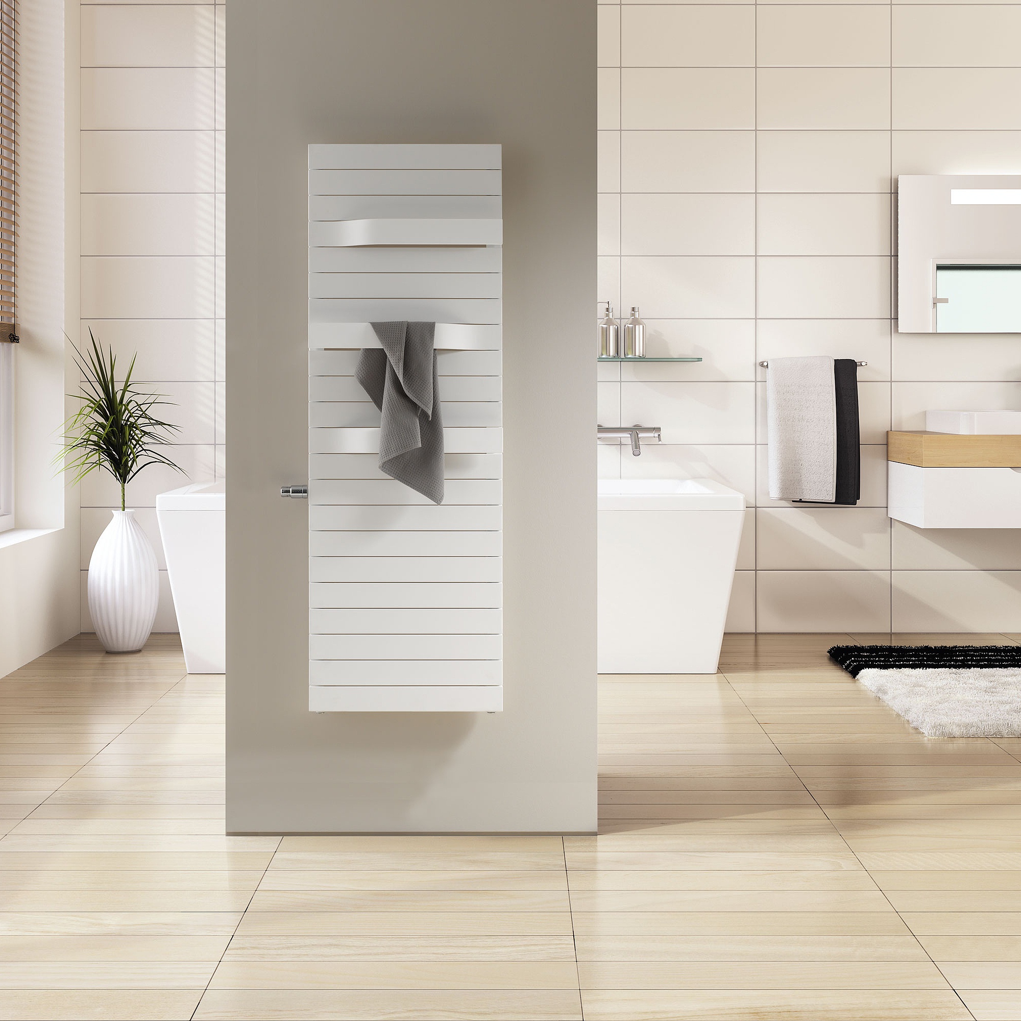 Grandeotherm – moderno radiatore da bagno e per ambienti con staffe per asciugamani integrate