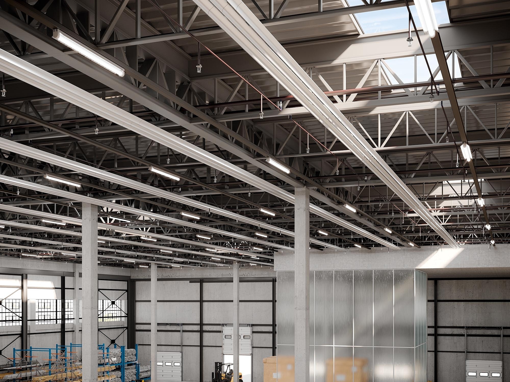 Cross radiant ceiling profiles in a production hall Cross radiant ceiling profiles in a production hall