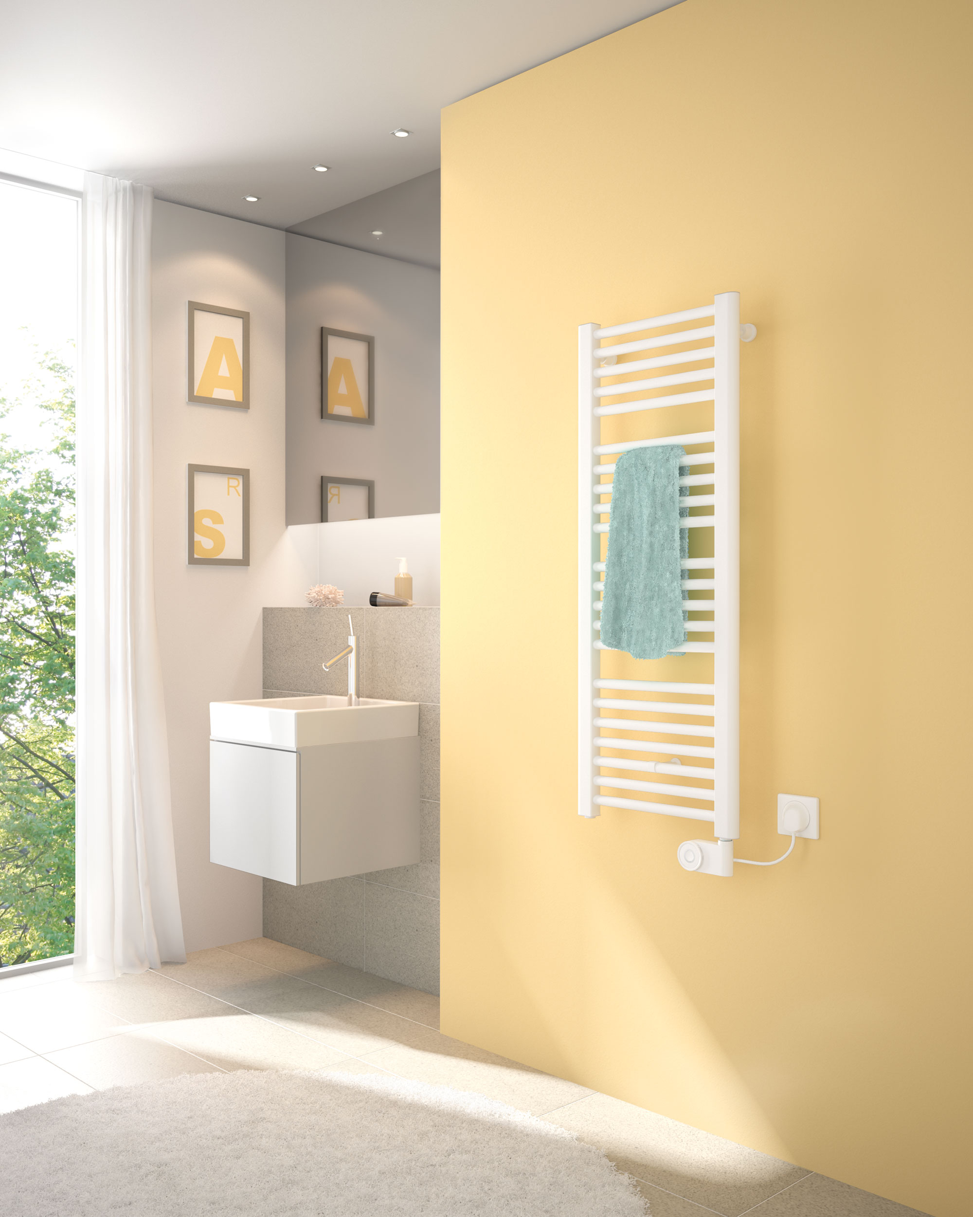 Радиатор установлен на стену в ванной комнате